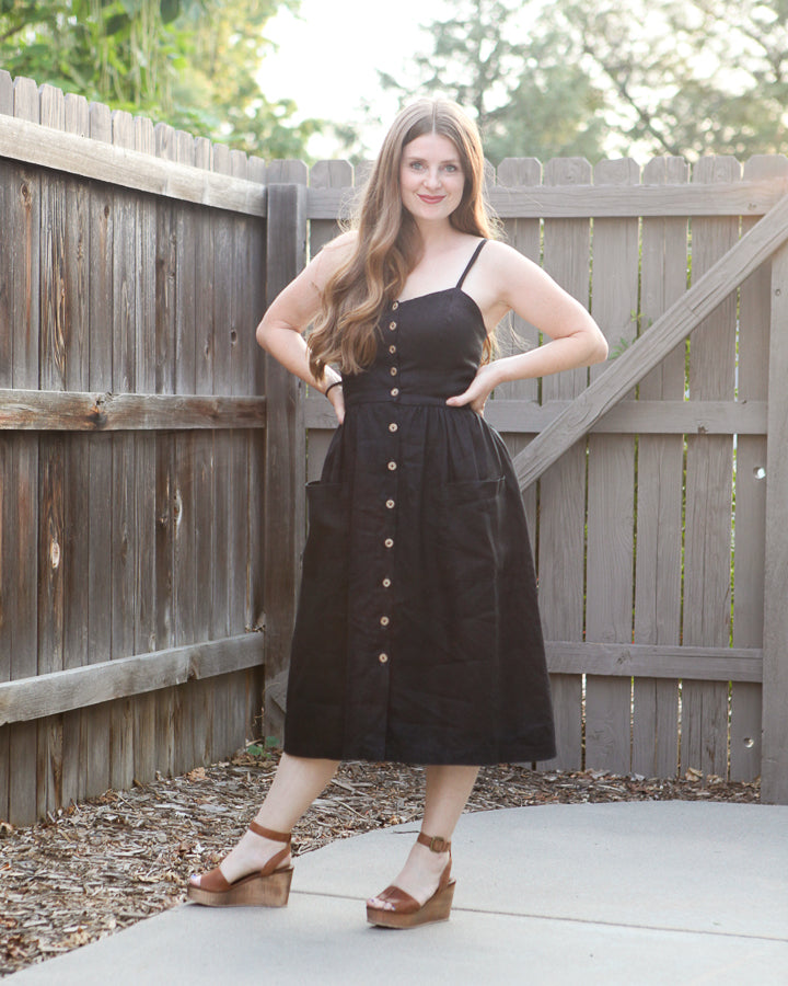 Ariana Dress in Black Linen
