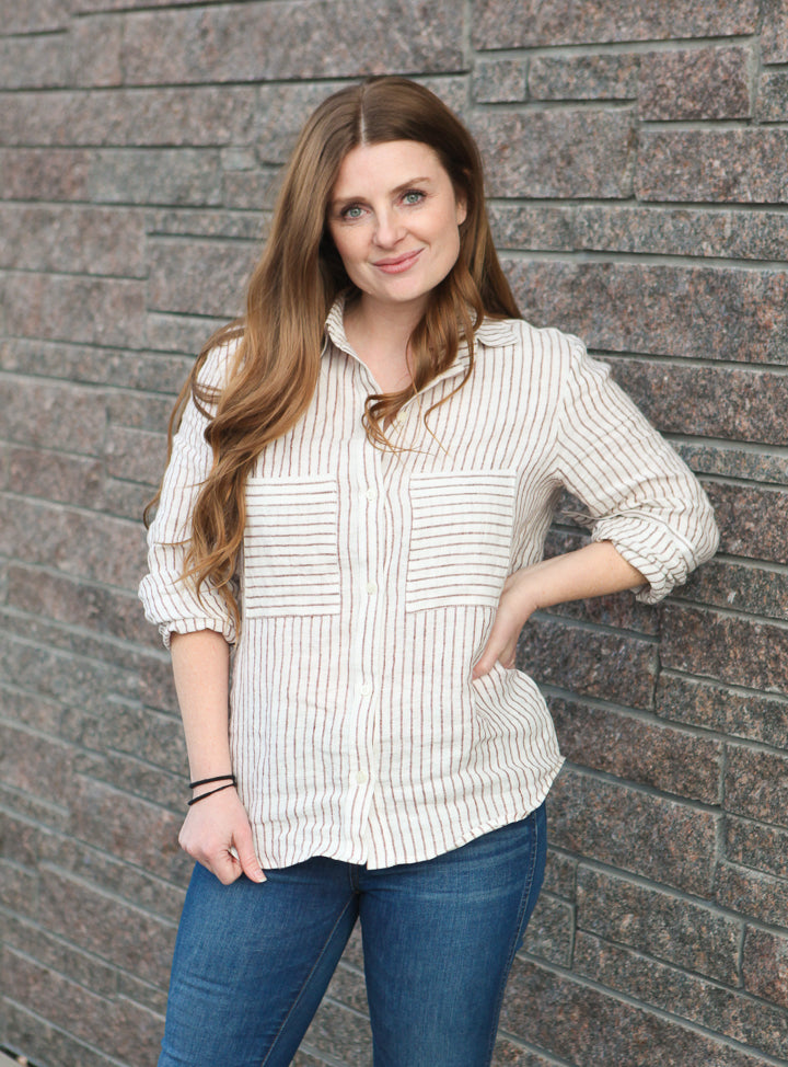 Grainline Archer in Striped Linen